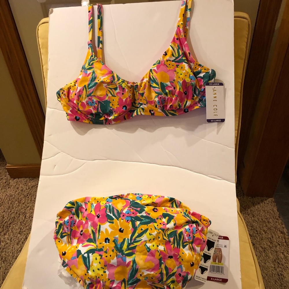 Anne Cole swim suit 2 pc sunshine floral XXL bathing suit top and XL Bottoms - Picture 5 of 15